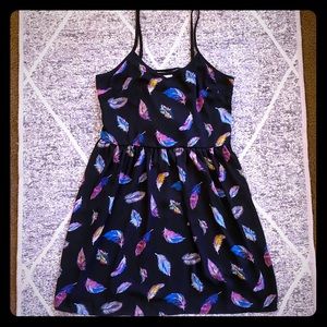 Black Summer Dress with Colorful Feather Print